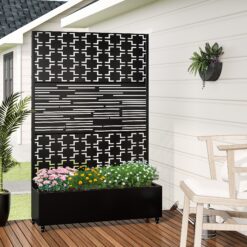 Wooakway 2-pc 6 ft. Hx 4 ft. W Raised Garden Bed Metal Planter Box with Trellis Wheels Privacy Screen Elevated Planter - Black