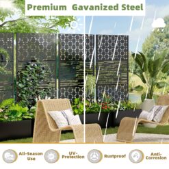 Wooakway 2-pc 6 ft. Hx 4 ft. W Raised Garden Bed Metal Planter Box with Trellis Wheels Privacy Screen Elevated Planter - Black