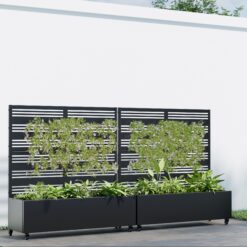Wooakway 2-pc 4 ft. Hx 4 ft. W Raised Garden Bed Metal Planter Box with Trellis Wheels Privacy Screen Elevated Planter - Black