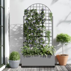 Wooakway 2-pc 6 ft. Hx 3 ft. W Raised Garden Bed Metal Planter Box with Trellis Wheels Privacy Screen Elevated Planter - Gray