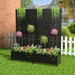 Wooakway 2-pc 6 ft. Hx 3 ft. W Raised Garden Bed Metal Planter Box with Trellis Wheels Privacy Screen Elevated Planter - Black