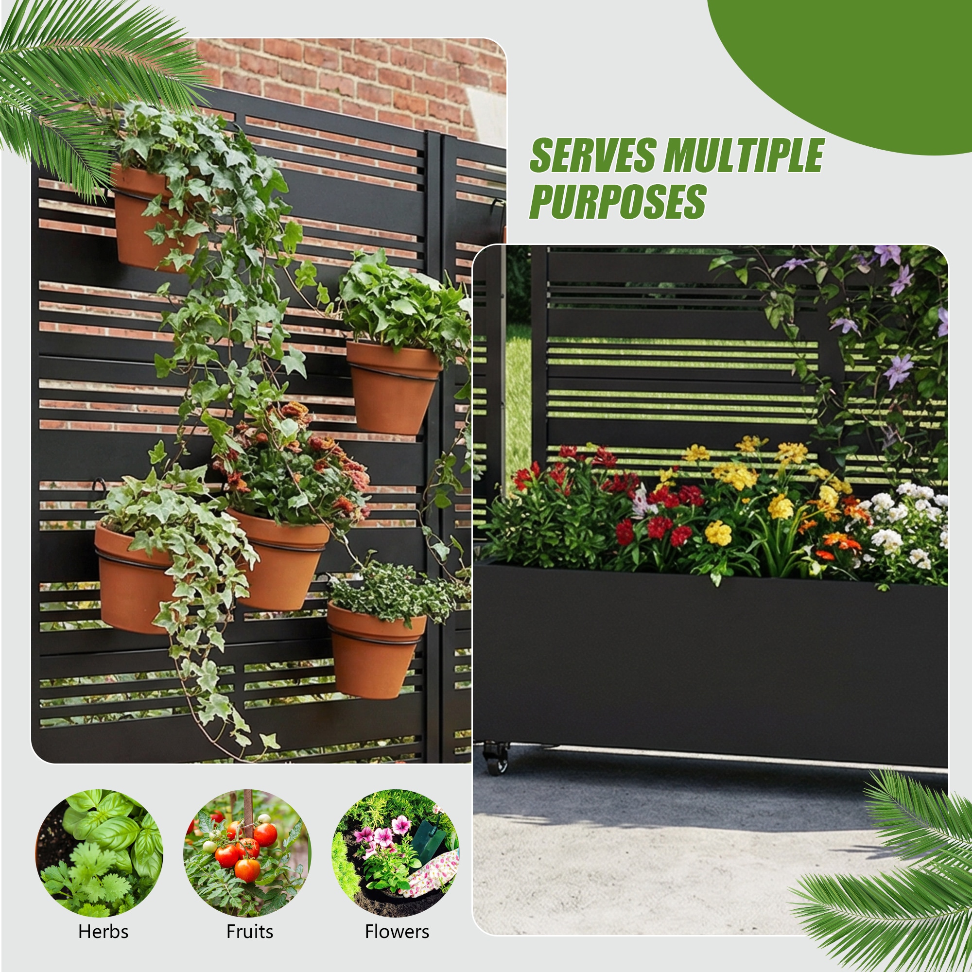 Wooakway 47 in.H x 47 in.W Black Metal Planter Box with Trellis and Wheels (Set of 2)