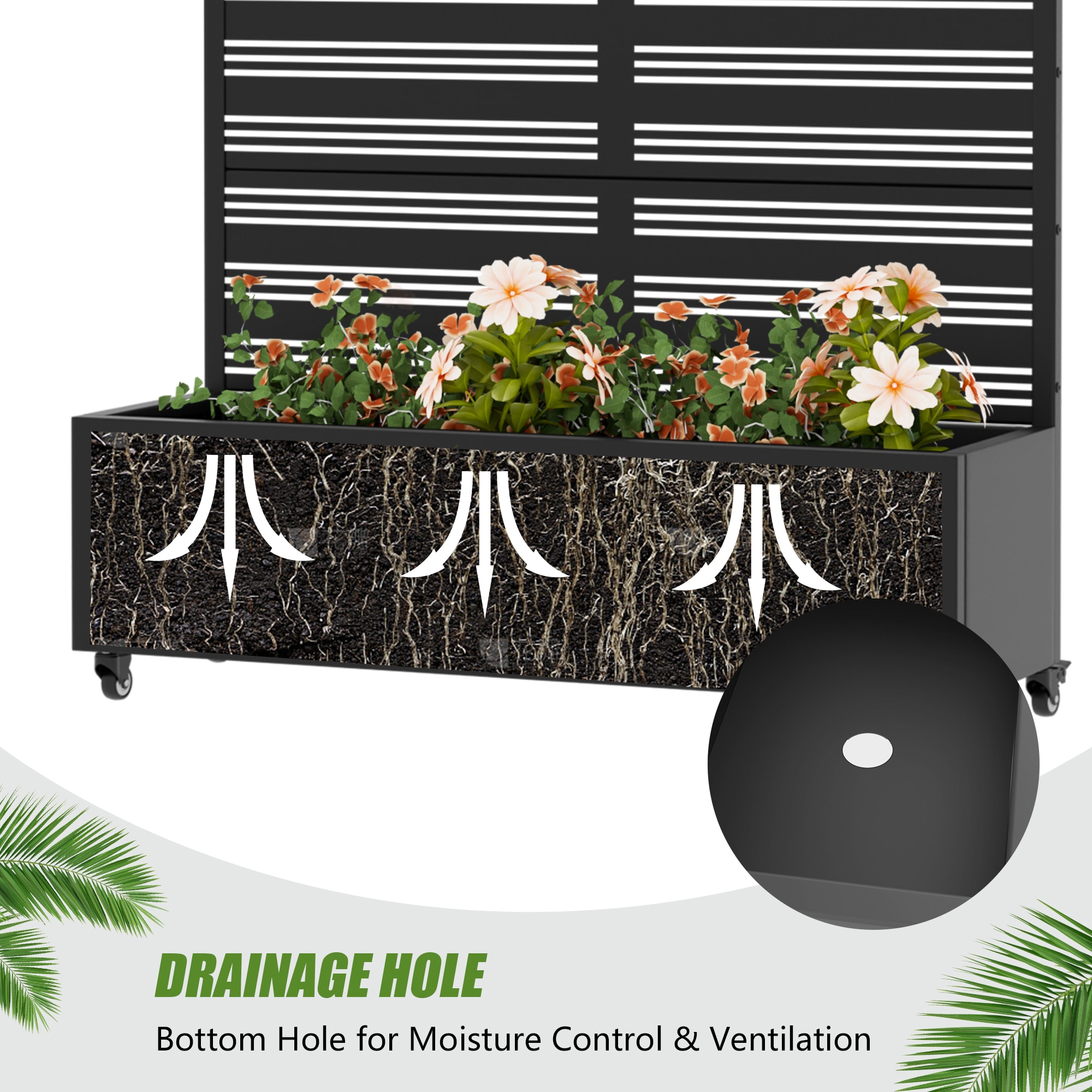 Wooakway 47 in.H x 47 in.W Black Metal Planter Box with Trellis and Wheels (Set of 2)