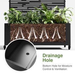 Wooakway 4-pc 6 ft. Hx 4 ft. W Raised Garden Bed Metal Planter Box with Trellis Wheels Privacy Screen Elevated Planter - Black