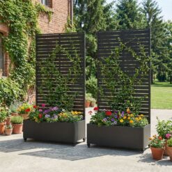 Wooakway 72-in H x 35-in Black Metal Planter Box with Trellis Garden Bed with Privacy Screen(Set of 2)