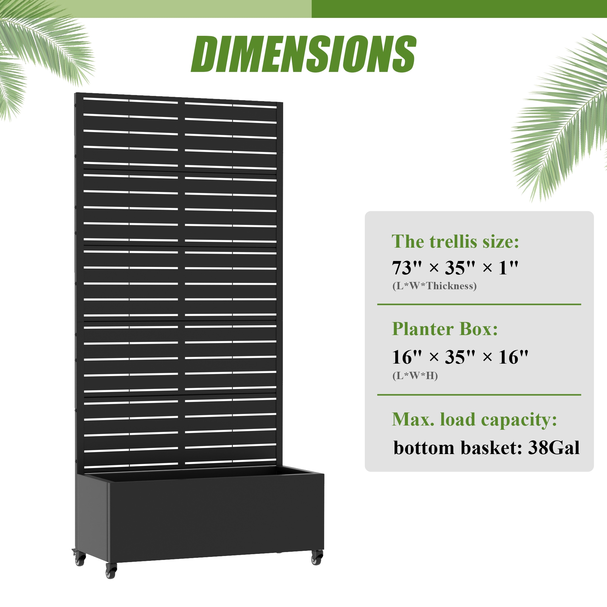 Wooakway 72-in H x 35-in Black Metal Planter Box with Trellis Garden Bed with Privacy Screen(Set of 2)