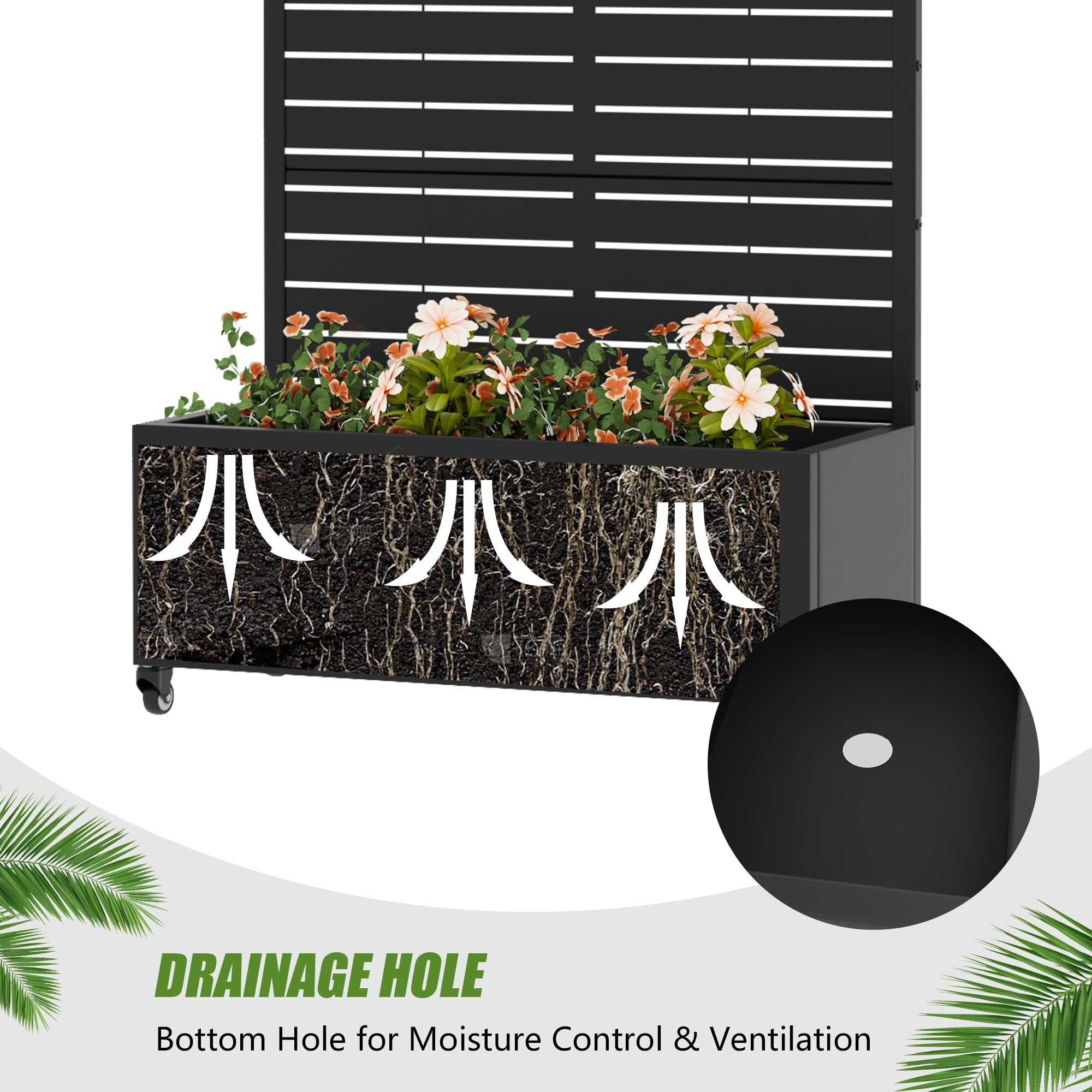 Wooakway 72-in H x 35-in Black Metal Planter Box with Trellis Garden Bed with Privacy Screen(Set of 2)
