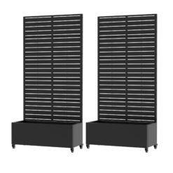 Wooakway 72-in H x 35-in Black Metal Planter Box with Trellis Garden Bed with Privacy Screen(Set of 2)