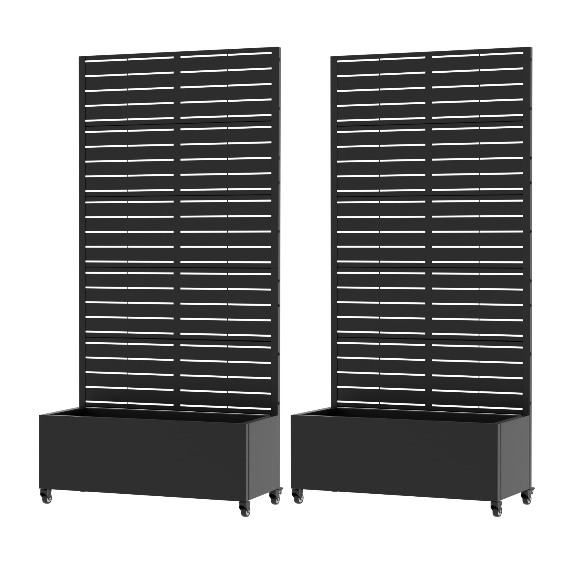 Wooakway 72-in H x 35-in Black Metal Planter Box with Trellis Garden Bed with Privacy Screen(Set of 2)
