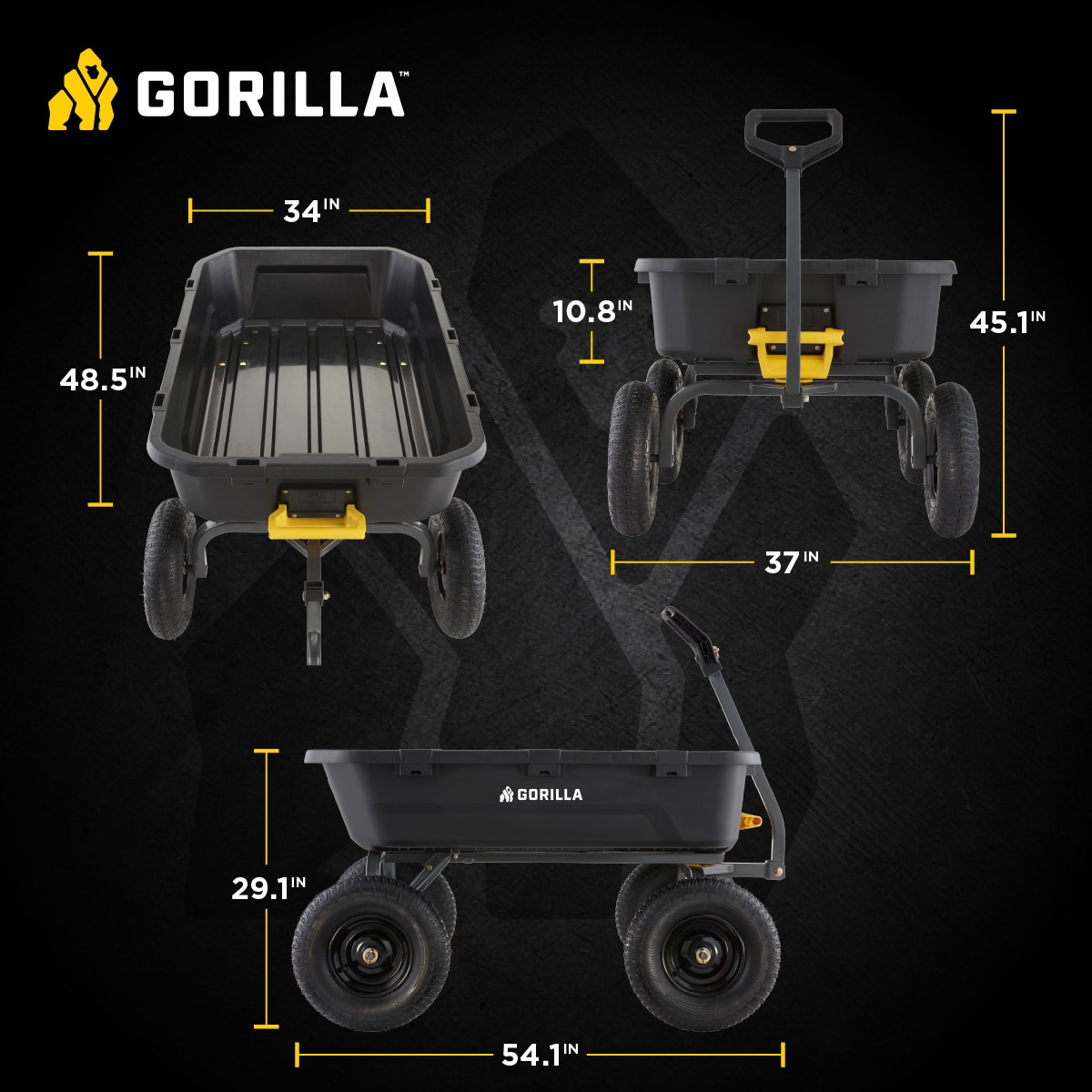 Gorilla Carts YARD CART 12-cu ft Poly Yard Cart