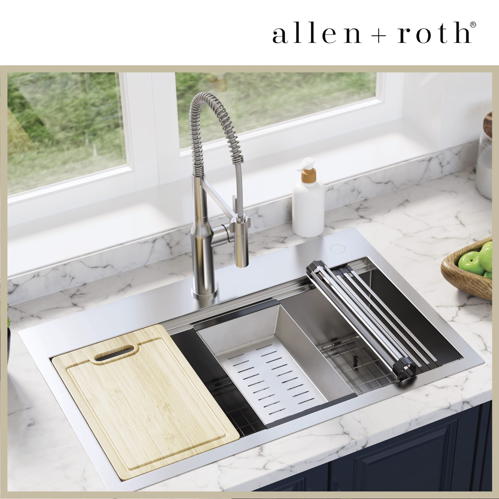 allen + roth Dennison Drop-in or undermount 33-in x 22-in Stainless steel Single bowl 18 -Gauge Workstation Kitchen Sink All-in-One Kit