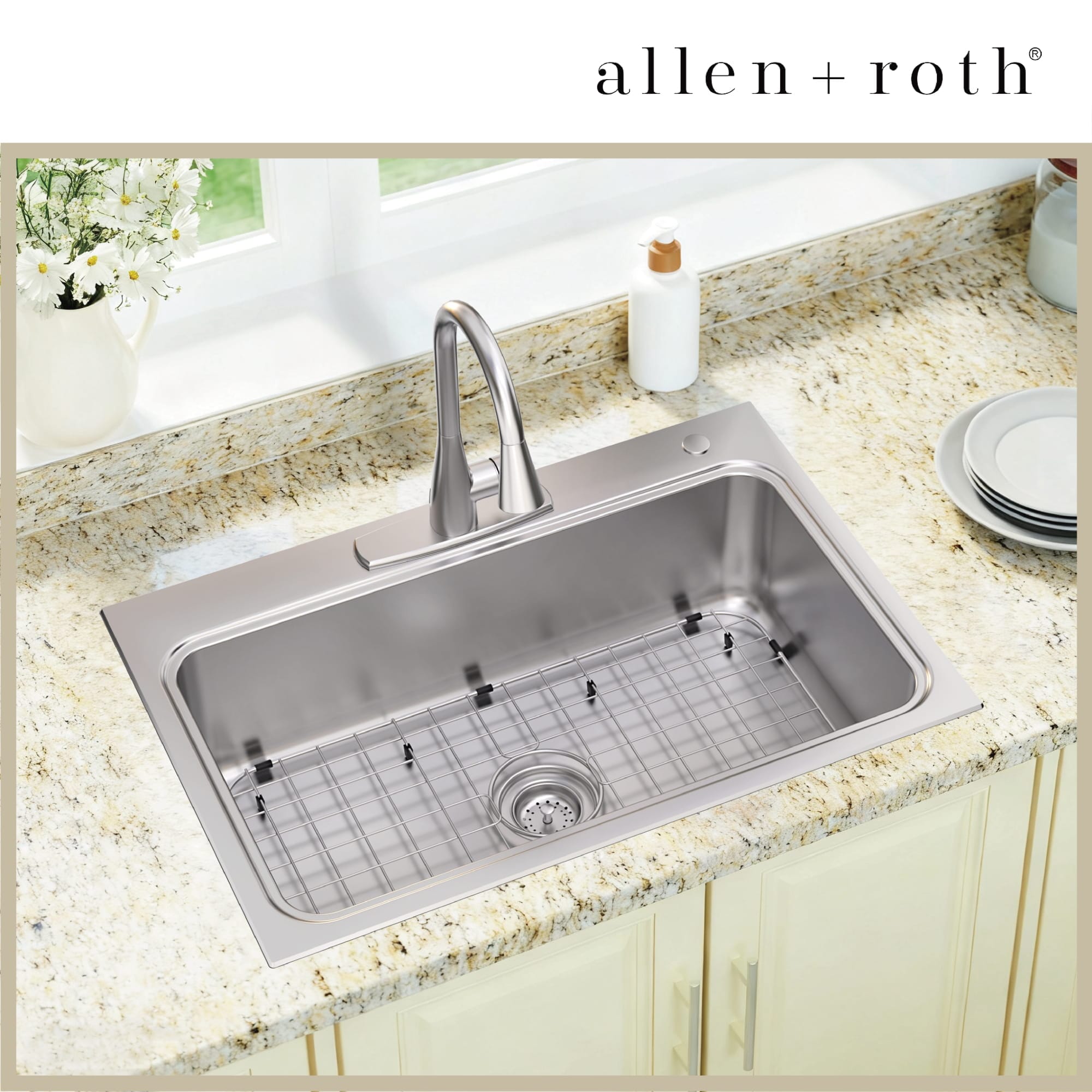 allen + roth Hoffman Drop-in or undermount 33-in x 22-in Stainless steel Single bowl 18 -Gauge Kitchen Sink All-in-One Kit