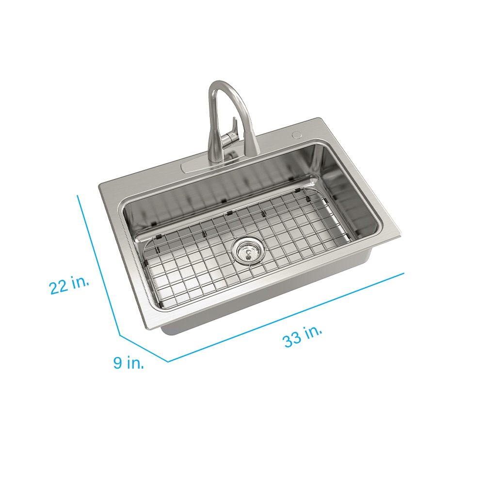 allen + roth Hoffman Drop-in or undermount 33-in x 22-in Stainless steel Single bowl 18 -Gauge Kitchen Sink All-in-One Kit