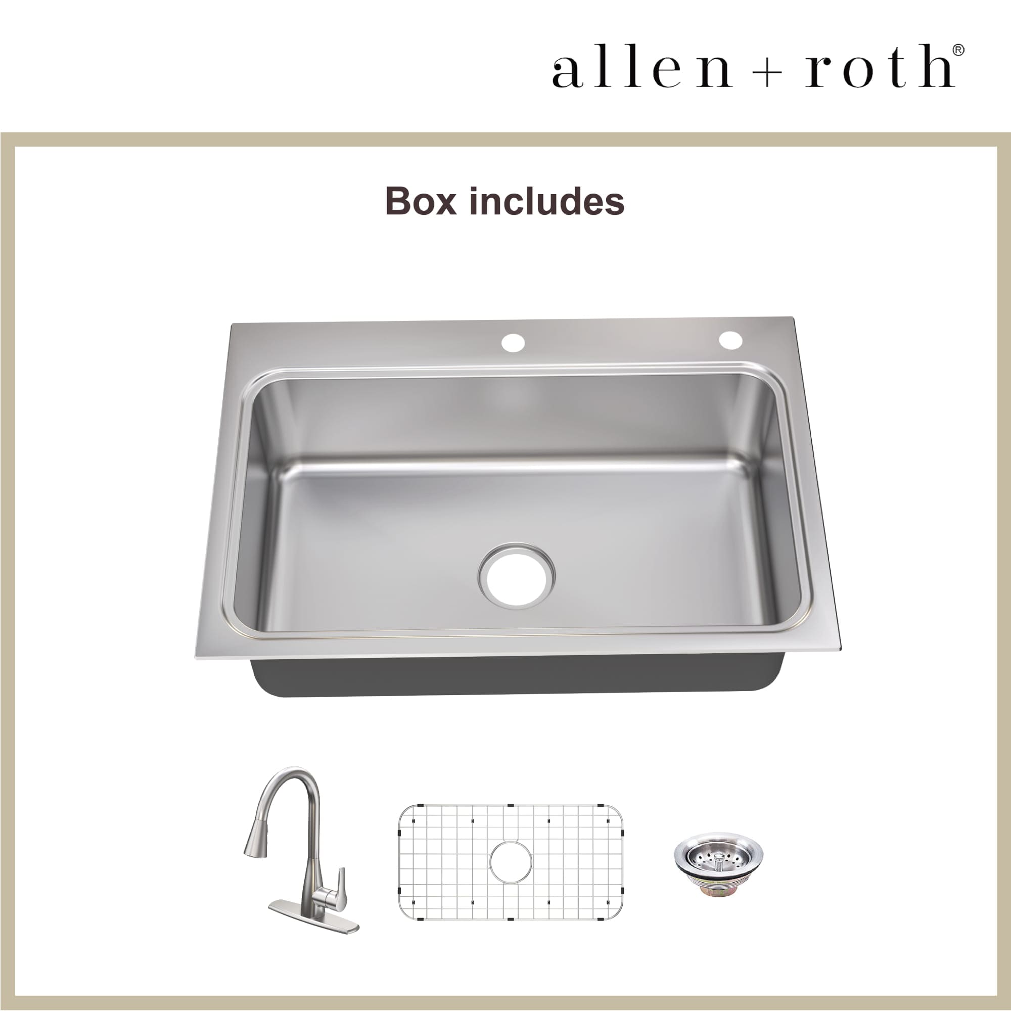 allen + roth Hoffman Drop-in or undermount 33-in x 22-in Stainless steel Single bowl 18 -Gauge Kitchen Sink All-in-One Kit