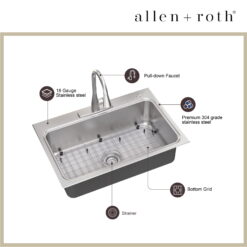 allen + roth Hoffman Drop-in or undermount 33-in x 22-in Stainless steel Single bowl 18 -Gauge Kitchen Sink All-in-One Kit