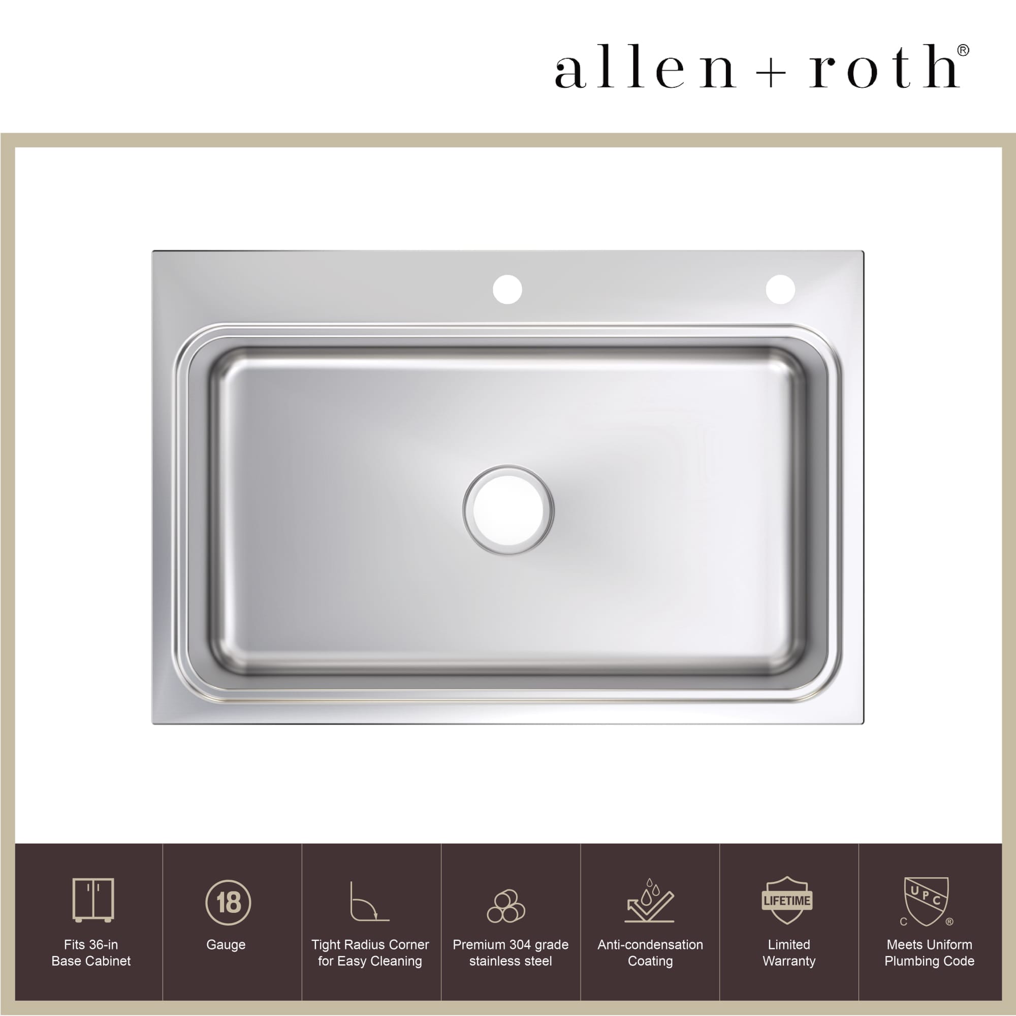 allen + roth Hoffman Drop-in or undermount 33-in x 22-in Stainless steel Single bowl 18 -Gauge Kitchen Sink All-in-One Kit