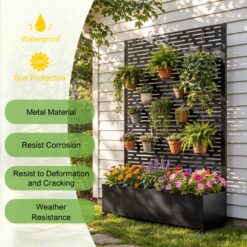 Blisstyle Metal Raised Garden Bed with Wheels and Trellis 73 Inchx47 Inchx16 Inch Planter Box