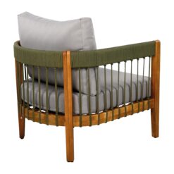 Homy Casa AWODC Garden Outdoor Club Chair Set of 1 Green Acacia Wood with Handwoven Rope and Ashen Grey Cushions