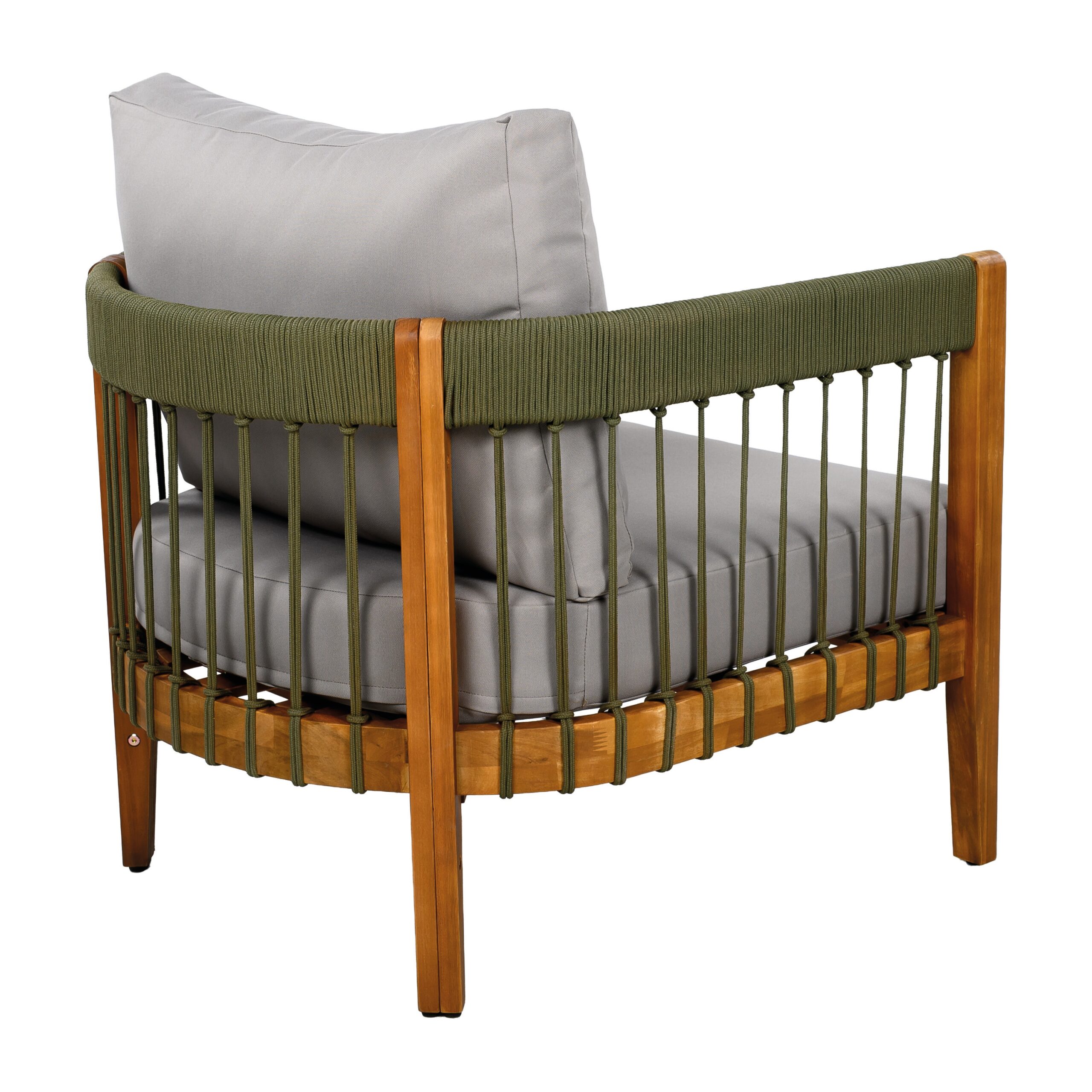 Homy Casa AWODC Garden Outdoor Club Chair Set of 1 Green Acacia Wood with Handwoven Rope and Ashen Grey Cushions