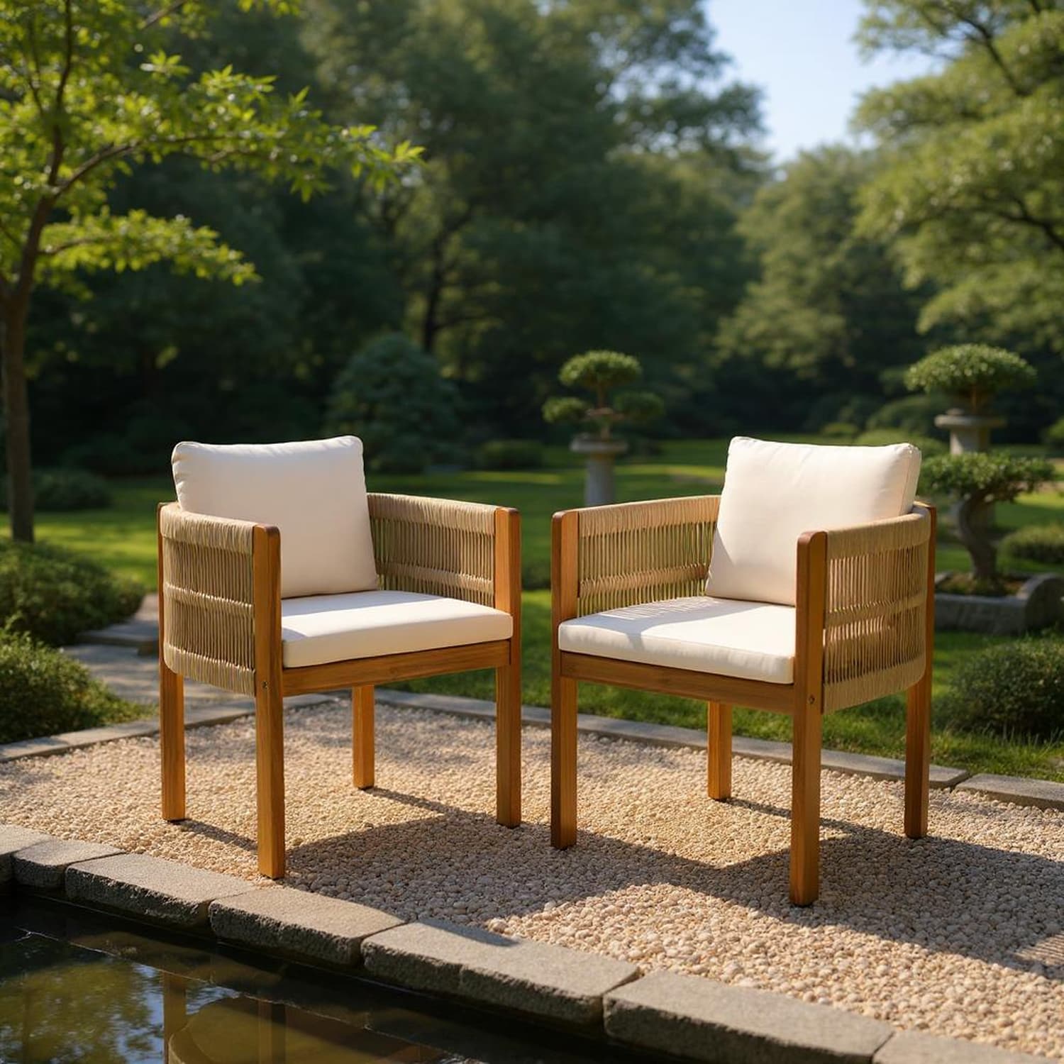 Homy Casa AWODC Garden Outdoor 2-Piece Dining Chair Set Set of 2 Teak Acacia Wood Frame