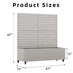Wooakway 4-pc 4 ft. Hx 4 ft. W Raised Garden Bed Metal Planter Box with Trellis Wheels Privacy Screen Elevated Planter - Gray