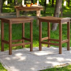 Homy Casa OAWC Outdoor Acacia Wood Counter Height Barstool Set of 2 Mahogany Brown Finish