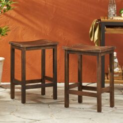 Homy Casa OAWC Outdoor Acacia Wood Counter Height Barstool Set of 2 Mahogany Brown Finish