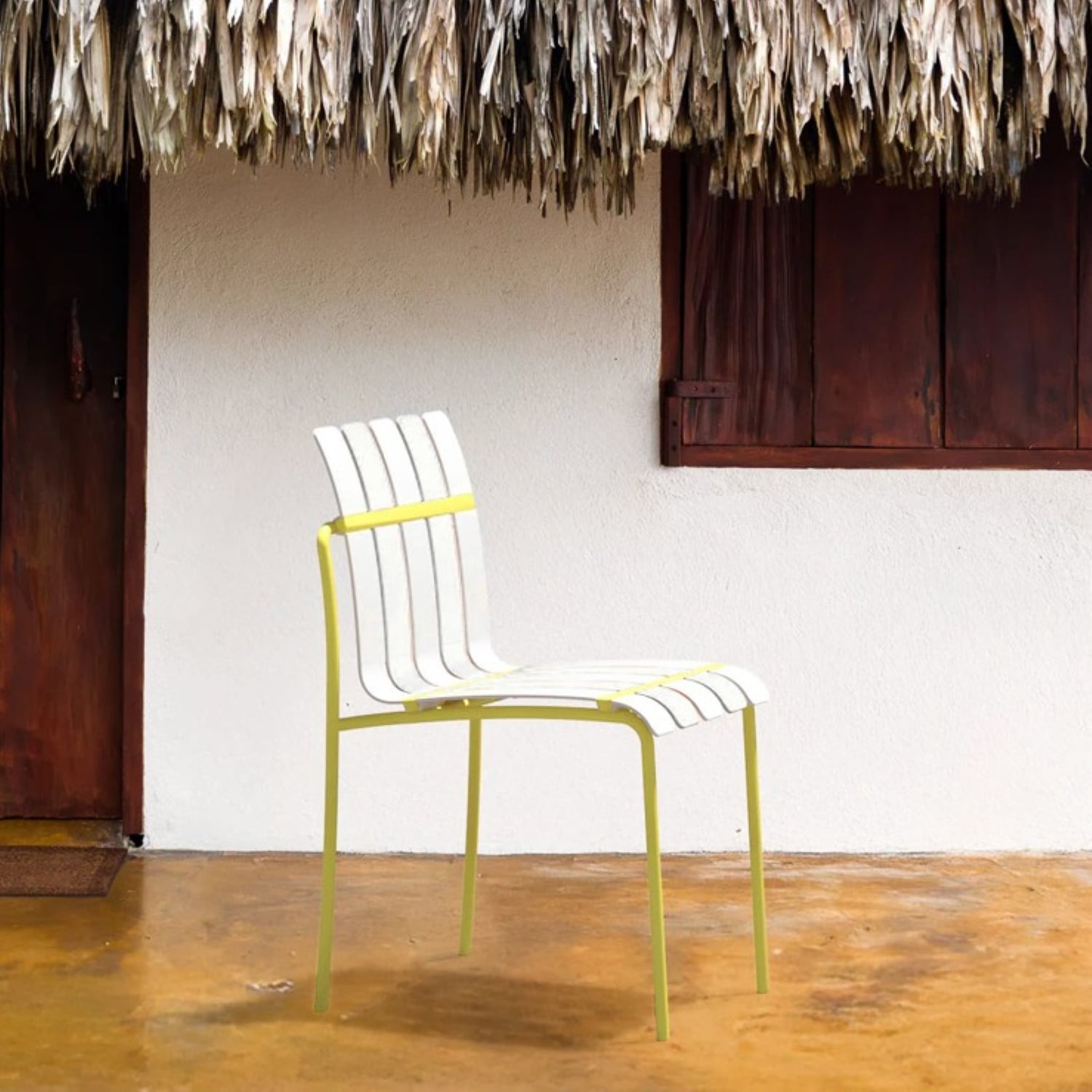 Homy Casa PMSCBC Garden Outdoor 4-Piece Striped Chair Set Set of 4 White Yellow Dining Chairs