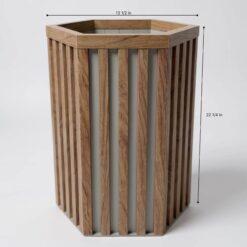 Vynxaria Chestnut Wood Tone Aluminum Hexagon Column Planter with Drainage Adjustable Depth 1 Pack (13 in L x 11 in W x 22 in H)