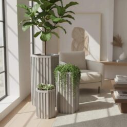 Vynxaria Gray Brown Aluminum Hexagon Column Planter with Drainage Adjustable Depth 1 Pack (13 in L x 11 in W x 22 in H)