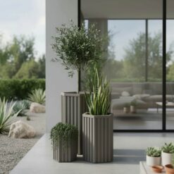 Vynxaria Gray Brown Aluminum Hexagon Column Planter with Drainage Adjustable Depth 1 Pack (13 in L x 11 in W x 22 in H)