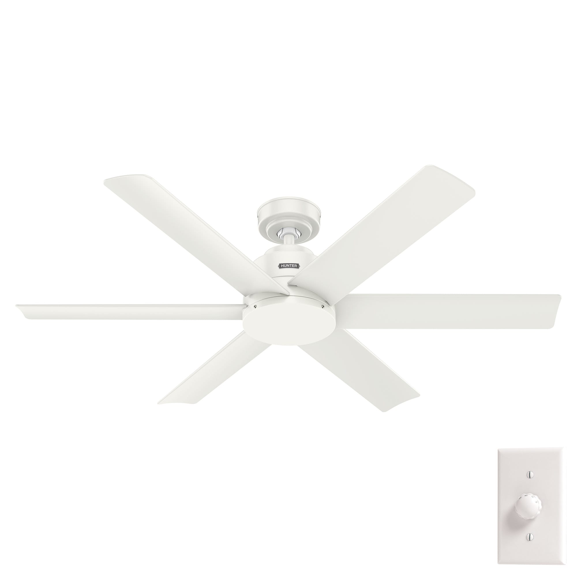 Hunter Kennicott SureSpeed 52-in Fresh White with Fresh White Blades Covered Outdoor Ceiling Fan Without Light and Wall Control Included 6 -Blade