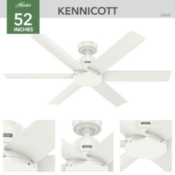 Hunter Kennicott SureSpeed 52-in Fresh White with Fresh White Blades Covered Outdoor Ceiling Fan Without Light and Wall Control Included 6 -Blade