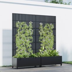 Wooakway 2-pc 6 ft. Hx 3 ft. W Raised Garden Bed Metal Planter Box with Trellis Wheels Privacy Screen Elevated Planter - Black
