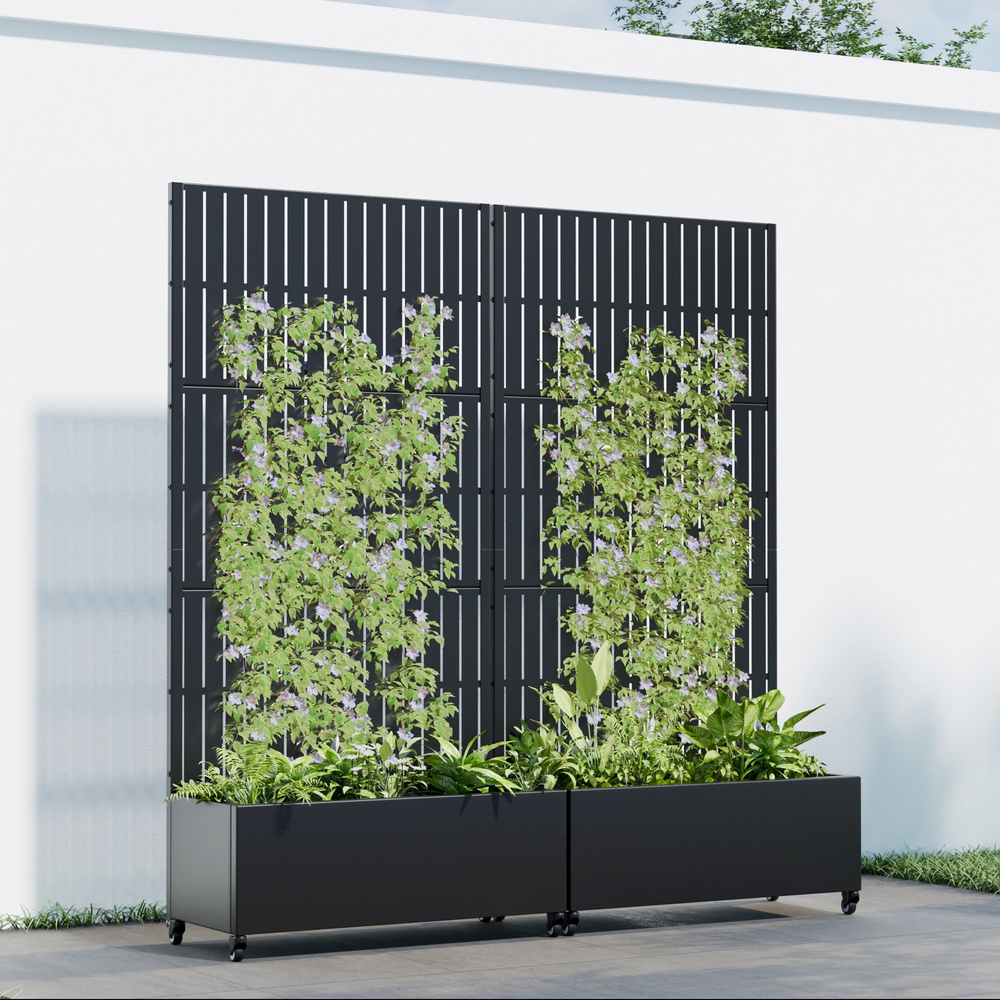 Wooakway 2-pc 6 ft. Hx 3 ft. W Raised Garden Bed Metal Planter Box with Trellis Wheels Privacy Screen Elevated Planter - Black