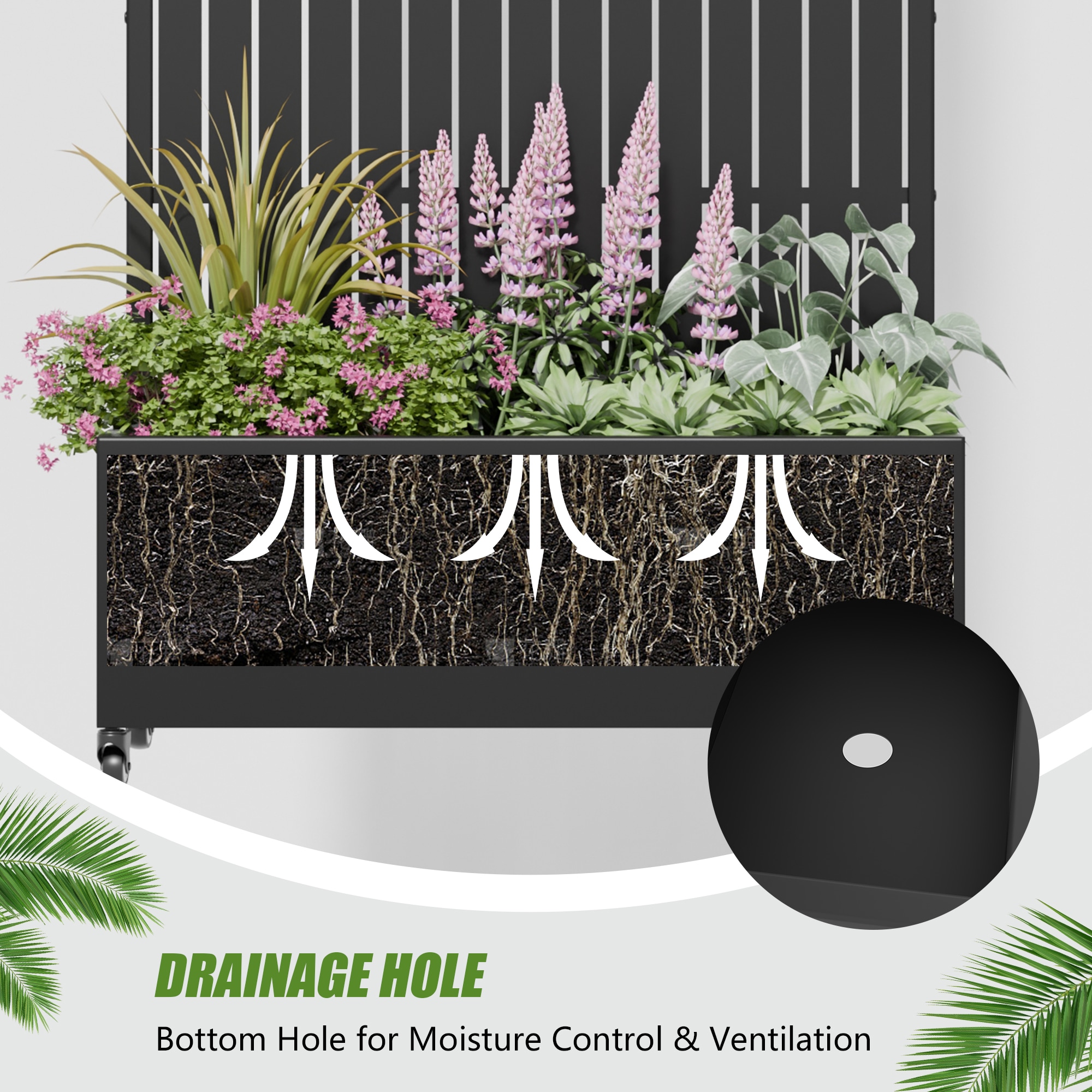 Wooakway 2-pc 6 ft. Hx 3 ft. W Raised Garden Bed Metal Planter Box with Trellis Wheels Privacy Screen Elevated Planter - Black