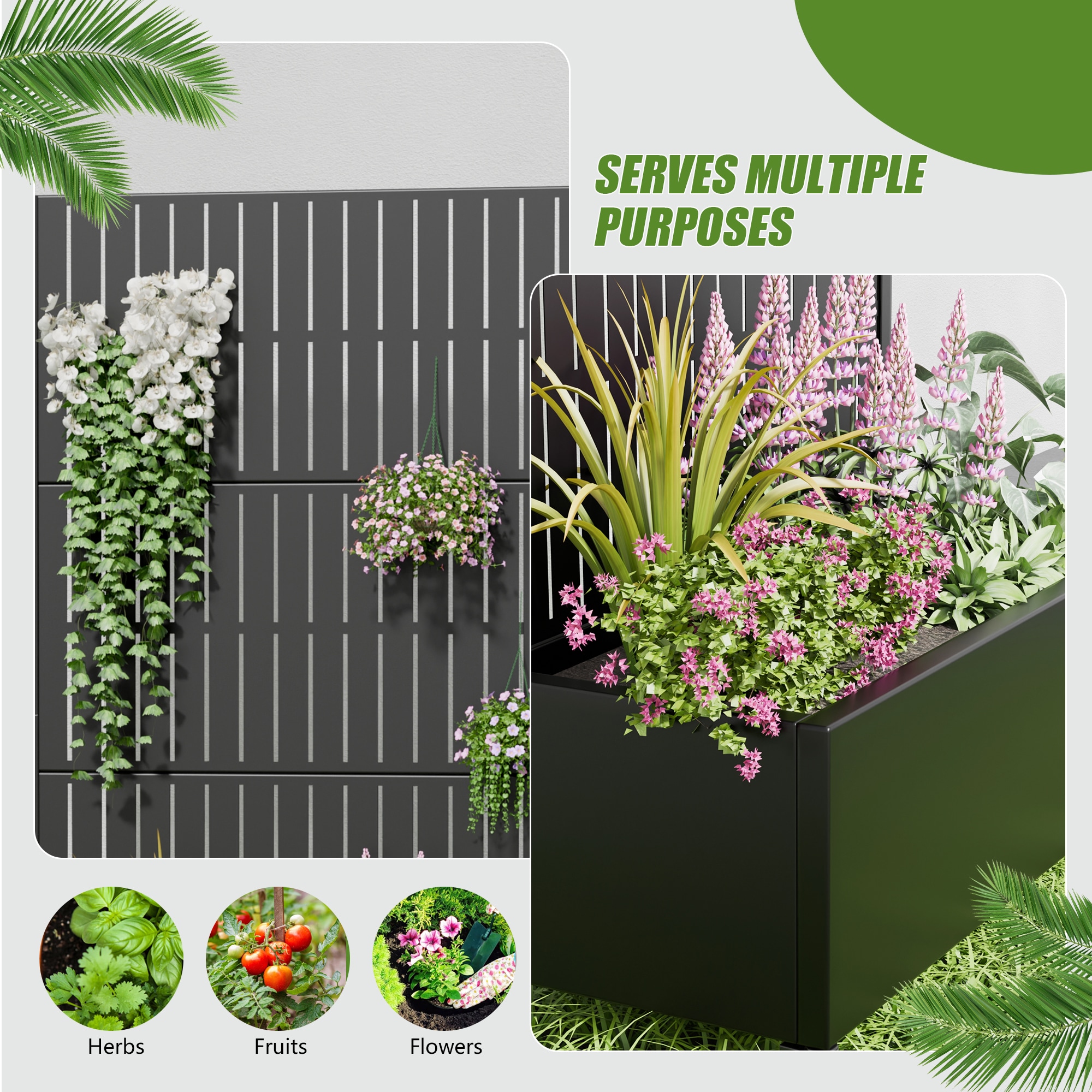 Wooakway 2-pc 6 ft. Hx 3 ft. W Raised Garden Bed Metal Planter Box with Trellis Wheels Privacy Screen Elevated Planter - Black