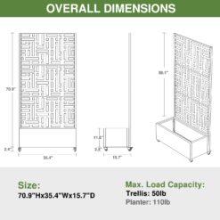 Wooakway 2-pc 6 ft. Hx 3 ft. W Raised Garden Bed Metal Planter Box with Trellis Wheels Privacy Screen Elevated Planter - Gray