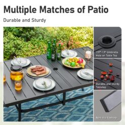 Sunshine Valley Outdoor Table and Chairs 7 -Piece Black Patio Dining Set Steel Rectangle Table with 6 Gray Stationary Chairs