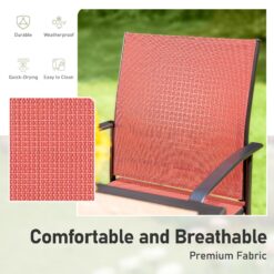 Sunshine Valley Outdoor Table and Chairs 7 -Piece Black Patio Dining Set Steel Rectangle Table with 6 Red Stationary Chairs