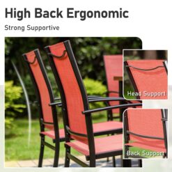 Sunshine Valley Outdoor Table and Chairs 7 -Piece Black Patio Dining Set Steel Rectangle Table with 6 Red Stationary Chairs