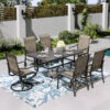Sunshine Valley Outdoor Table and Chairs 7 -Piece Black Patio Dining Set Steel Rectangle Table with 6 Brown Stationary Chairs