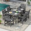 ACEGOSES Patio Dining Sets 7 -Piece Gray Patio Dining Set Plastic Rectangle Table with 6 Stationary Chairs