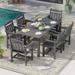 ACEGOSES Patio Dining Sets 7 -Piece Gray Patio Dining Set Plastic Rectangle Table with 6 Stationary Chairs