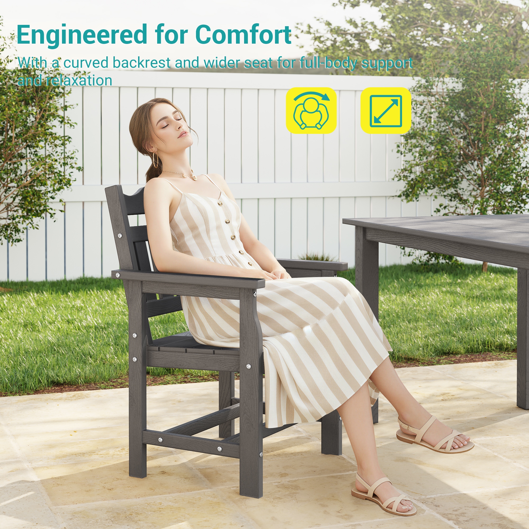 ACEGOSES Patio Dining Sets 7 -Piece Gray Patio Dining Set Plastic Rectangle Table with 6 Stationary Chairs