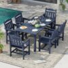 ACEGOSES Patio Dining Sets 7 -Piece Navy Patio Dining Set Plastic Rectangle Table with 6 Stationary Chairs