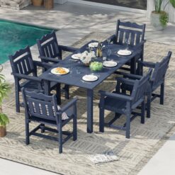 ACEGOSES Patio Dining Sets 7 -Piece Navy Patio Dining Set Plastic Rectangle Table with 6 Stationary Chairs