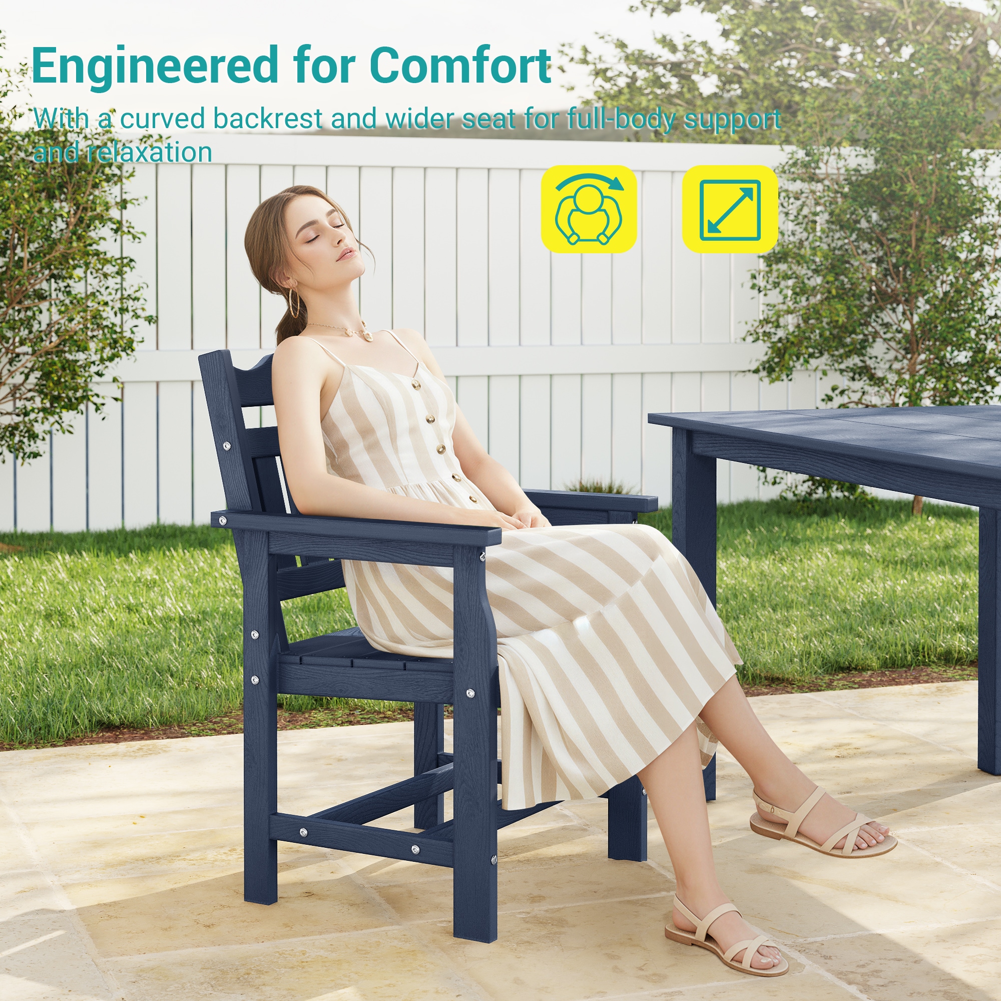 ACEGOSES Patio Dining Sets 7 -Piece Navy Patio Dining Set Plastic Rectangle Table with 6 Stationary Chairs