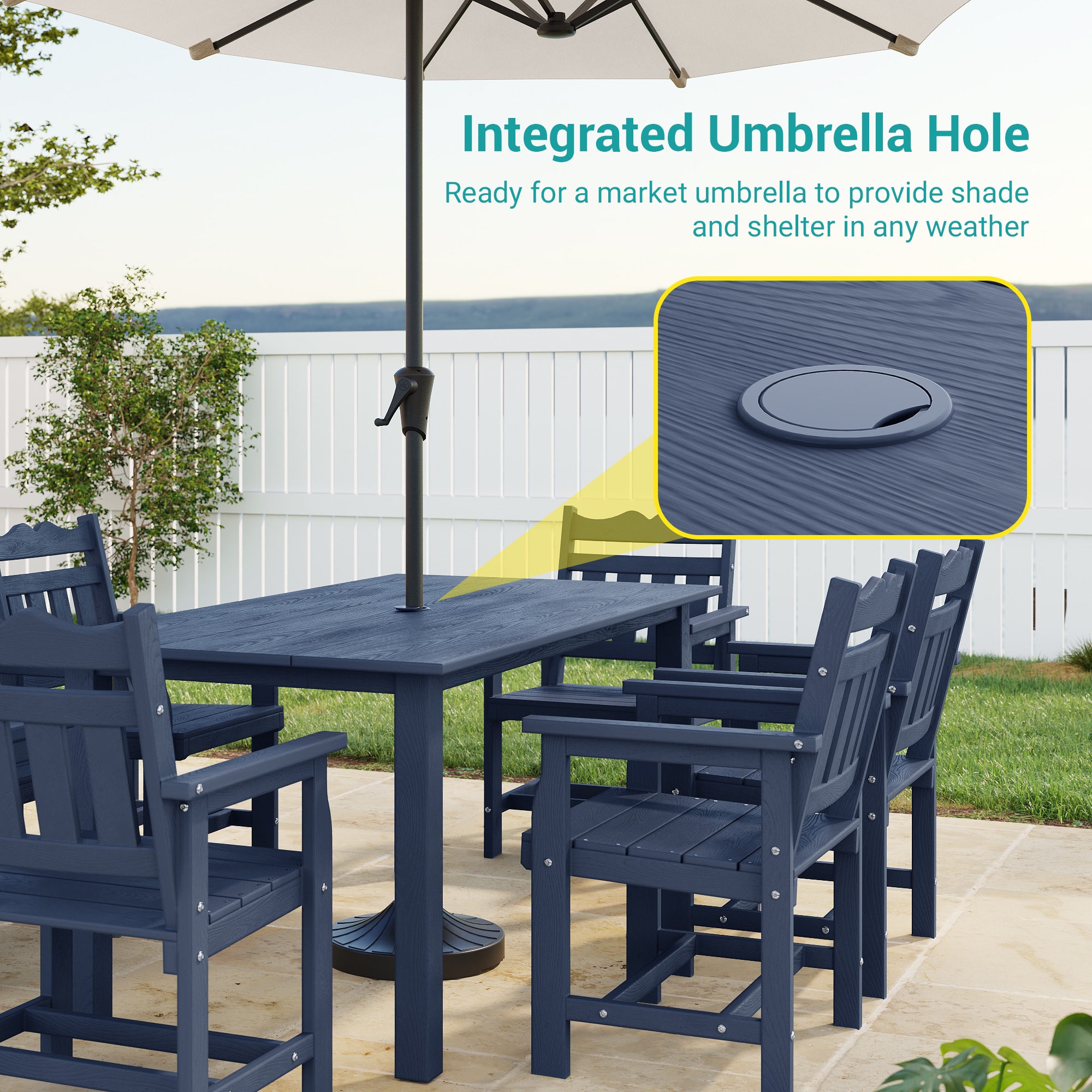 ACEGOSES Patio Dining Sets 7 -Piece Navy Patio Dining Set Plastic Rectangle Table with 6 Stationary Chairs