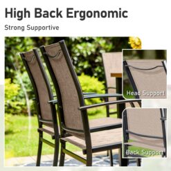 Sunshine Valley Outdoor Table and Chairs 7 -Piece Black Patio Dining Set Steel Rectangle Table with 6 Gray Stationary Chairs